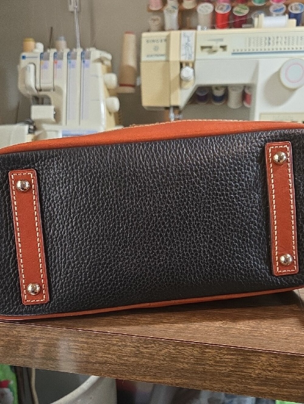 Dooney & Bourke Black with Brown Trim Pebble Leather Satchel - Picture 3 of 8